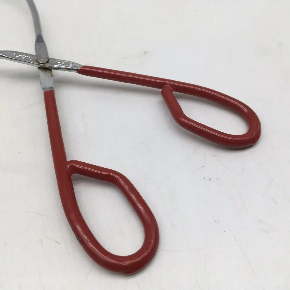 Vintage EKCO 10.75” Stainless Steel Kitchen Tongs Grippers Red Rubber handle USA